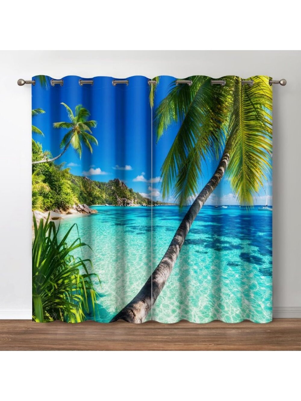 Tropical Ocean Palm Tree Blackout Curtains, 2 Panel Set, 52"x84" for Privacy